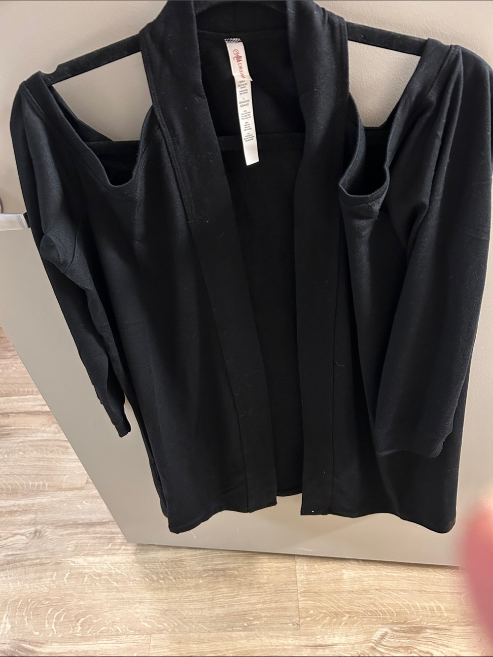 Black Cold-Shoulder Open Front Cardigan